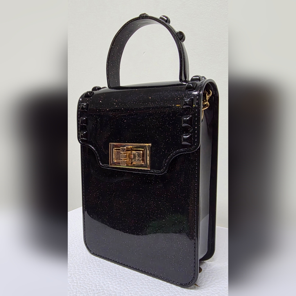 LINEA DONNA Black Shimmer Jelly Stud MINI Crossbody Kelly Bag NWOT